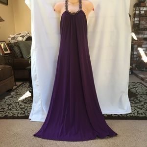 Summery Purple Maxi Dress w/Brown Wooden Bead Neck